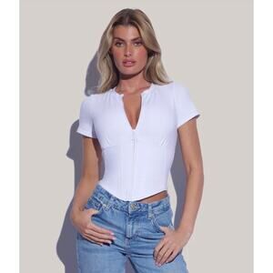 NWT TA3 Corset Lace-Up Short Sleeve Top White Small